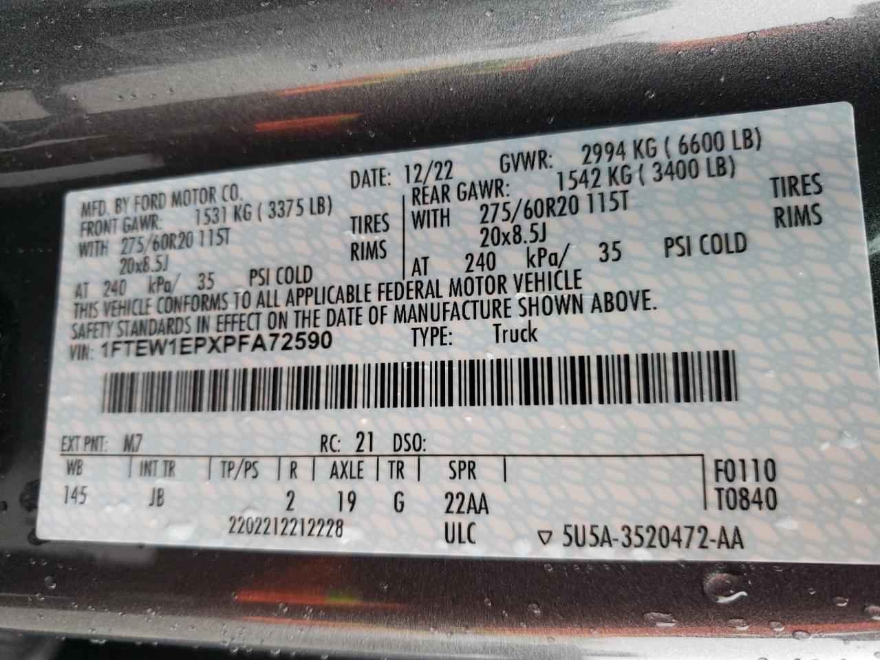 1FTEW1EPXPFA72590 FORD F-150 2023