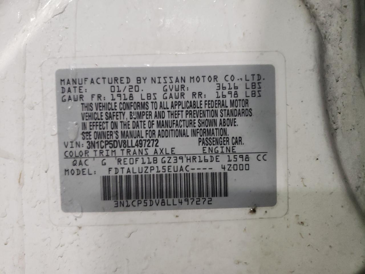 3N1CP5DV8LL497272 NISSAN KICKS 2020