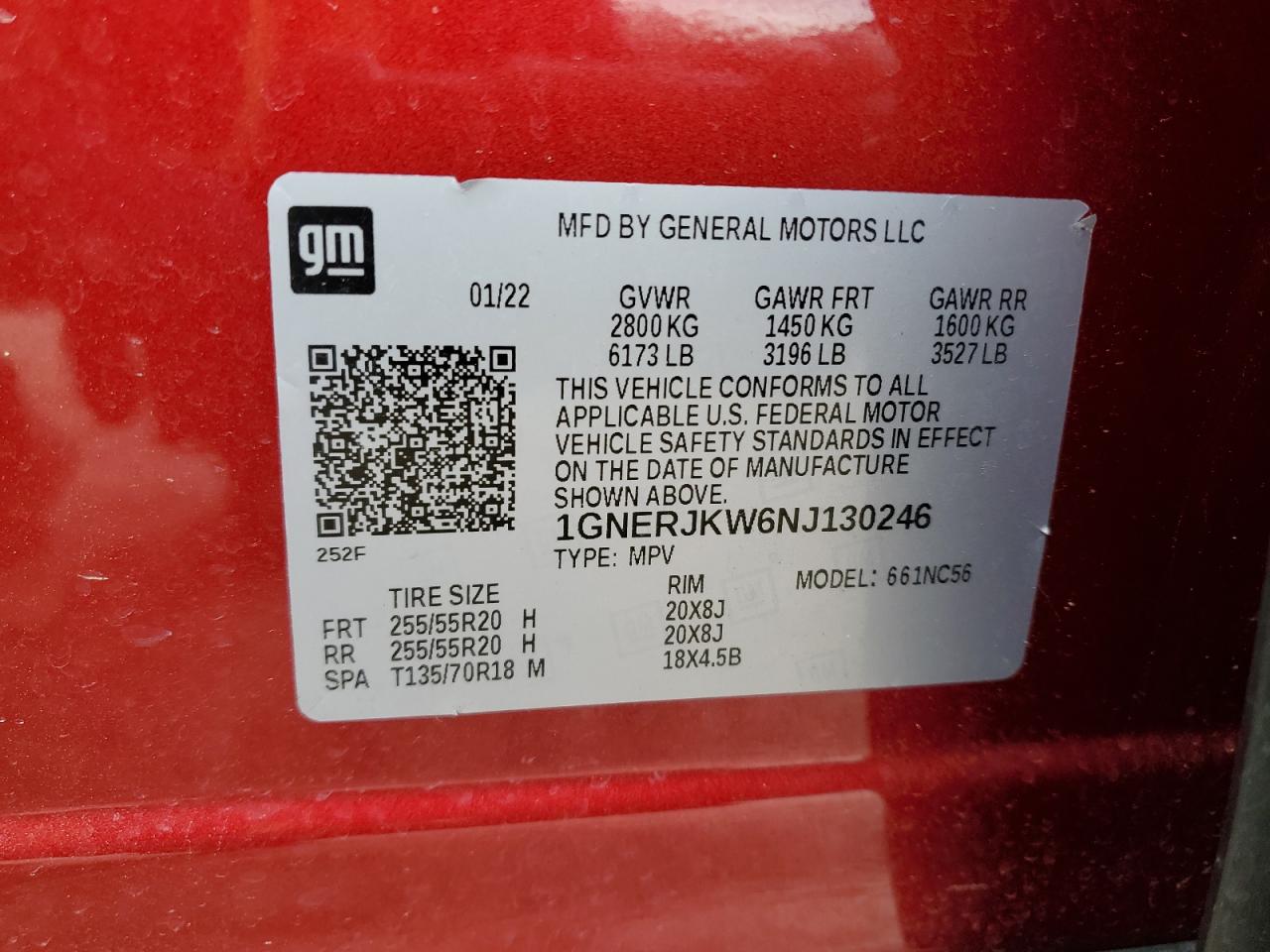 1GNERJKW6NJ130246 CHEVROLET TRAVERSE 2022
