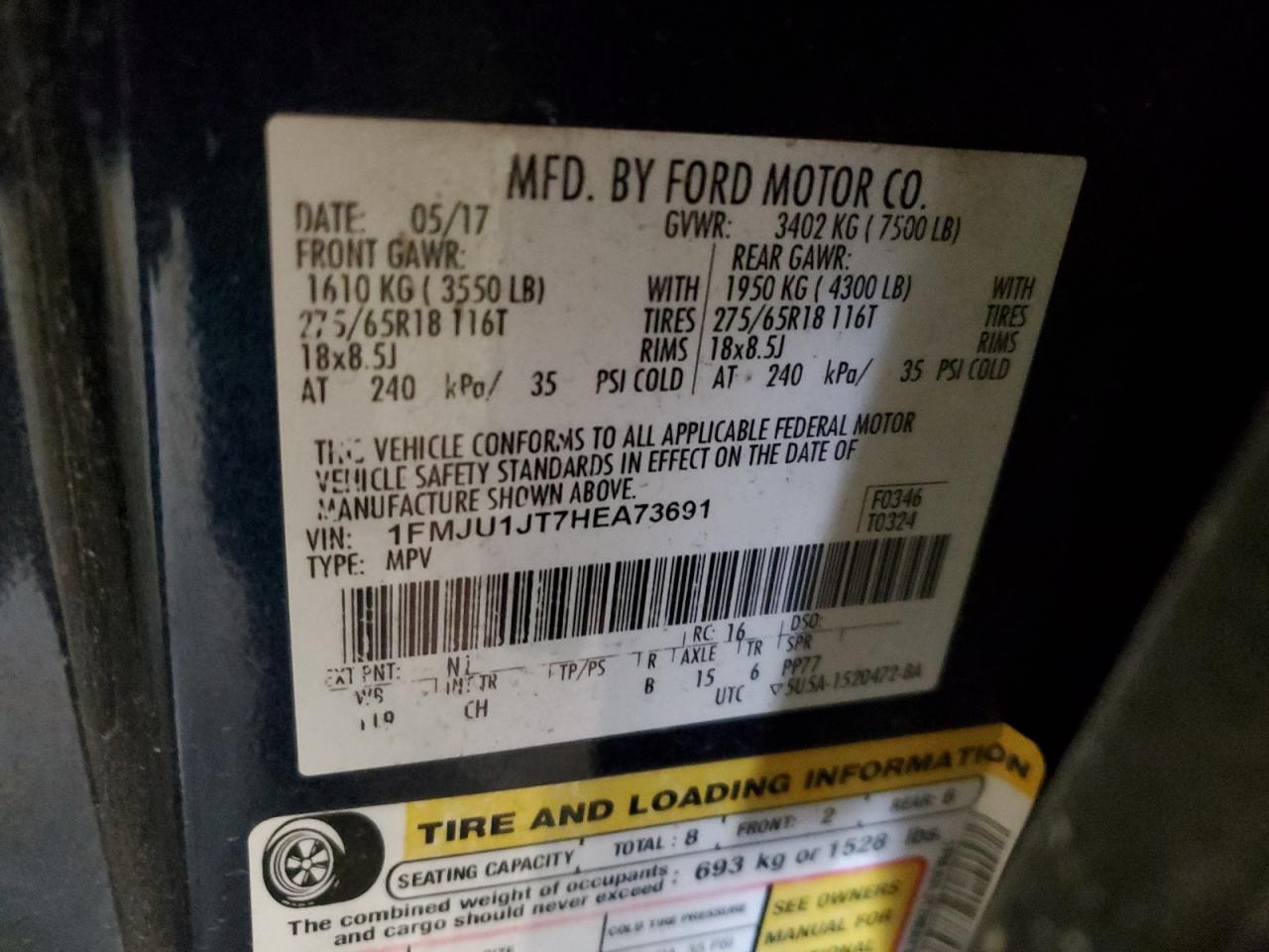 1FMJU1JT7HEA73691 FORD EXPEDITION 2017