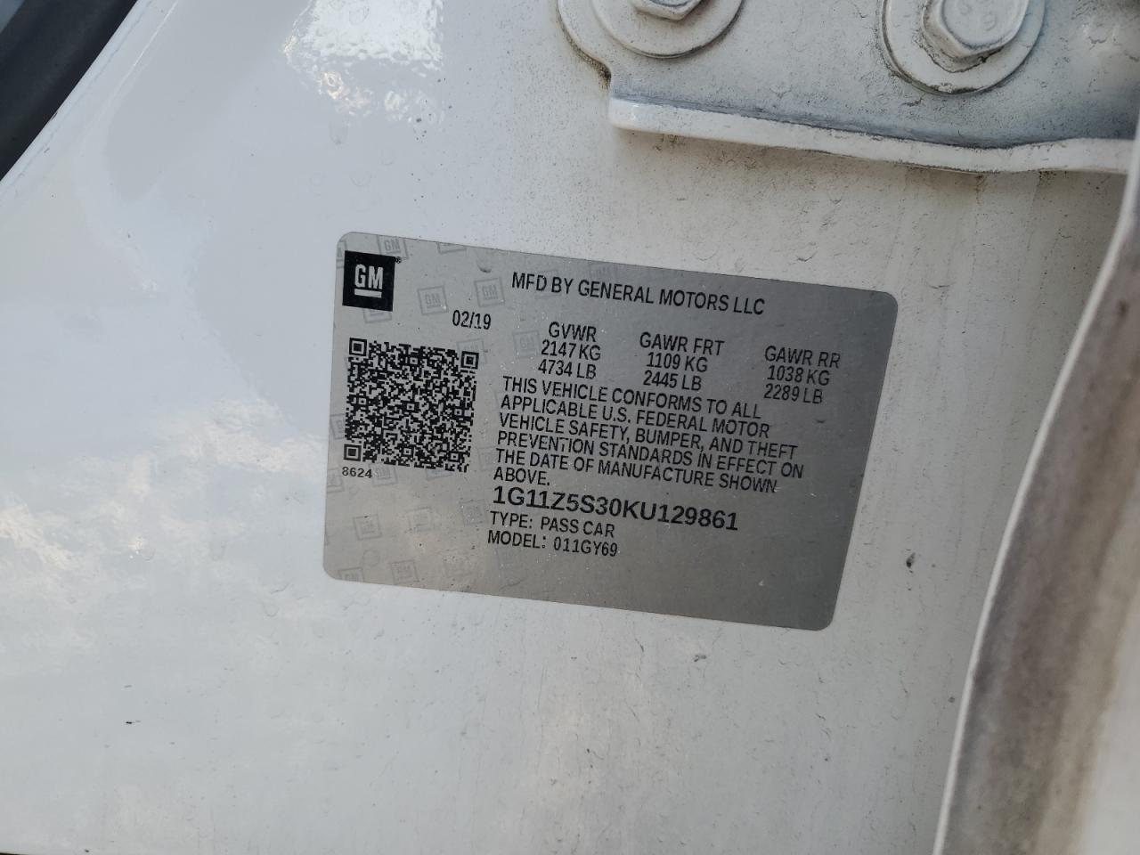 1G11Z5S30KU129861 CHEVROLET IMPALA 2019