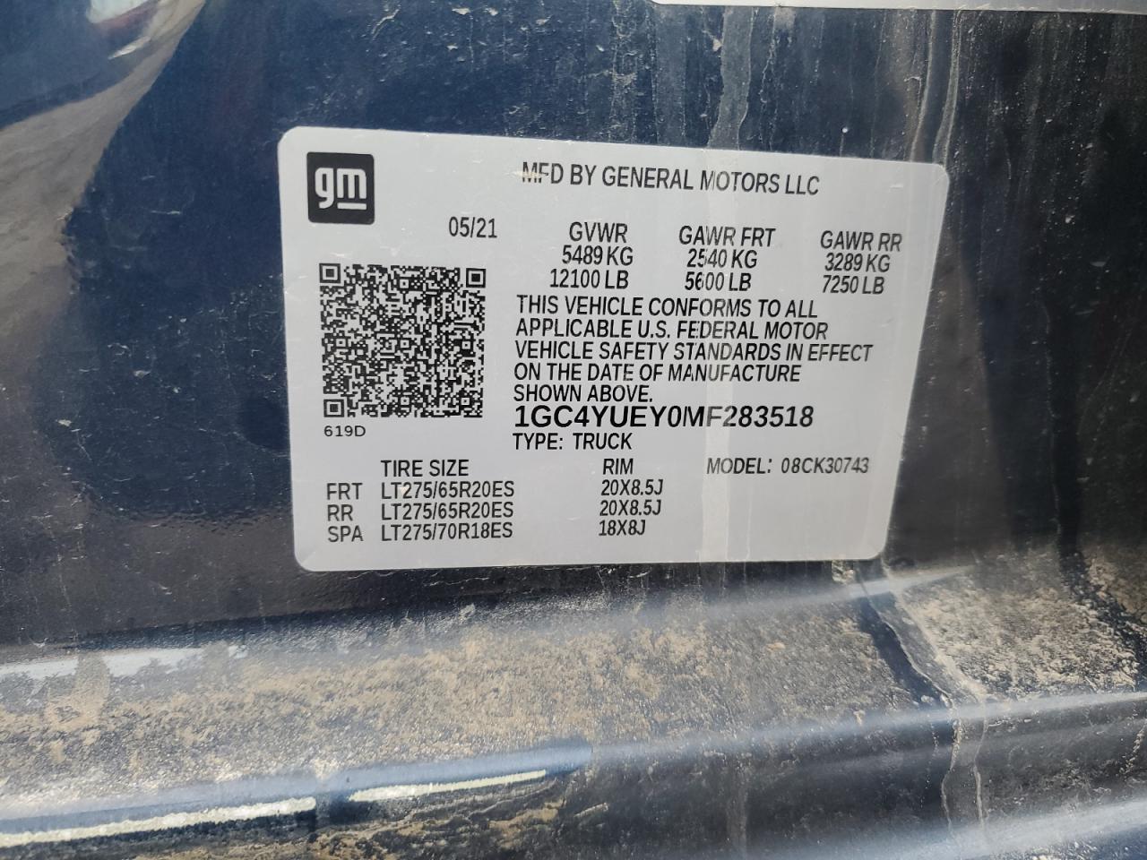1GC4YUEY0MF283518 CHEVROLET ALL Models 2021