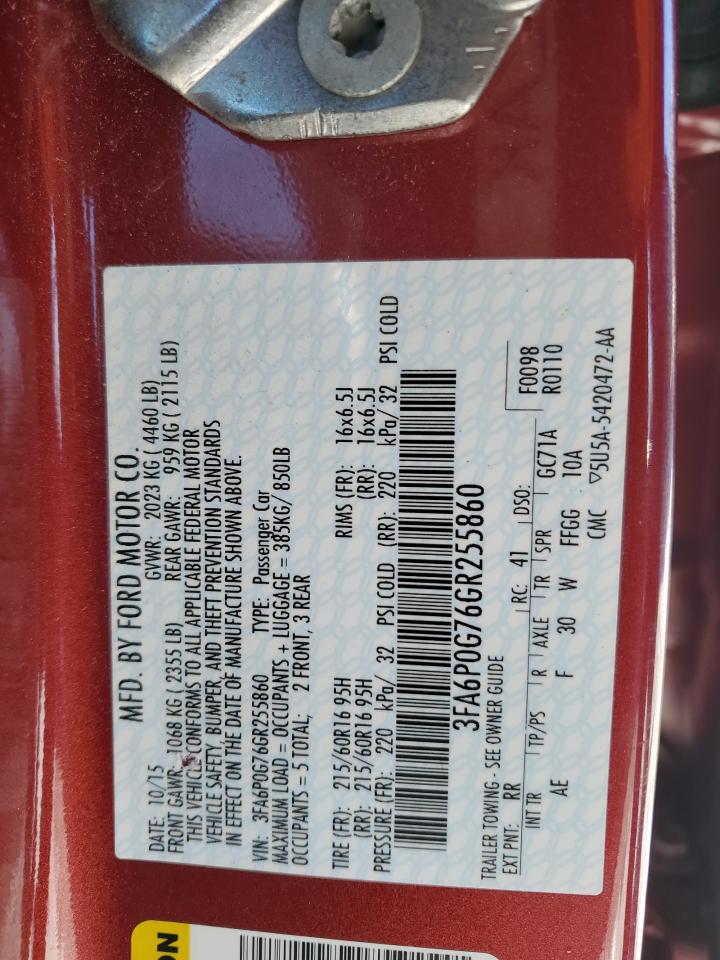 3FA6P0G76GR255860 FORD FUSION 2016
