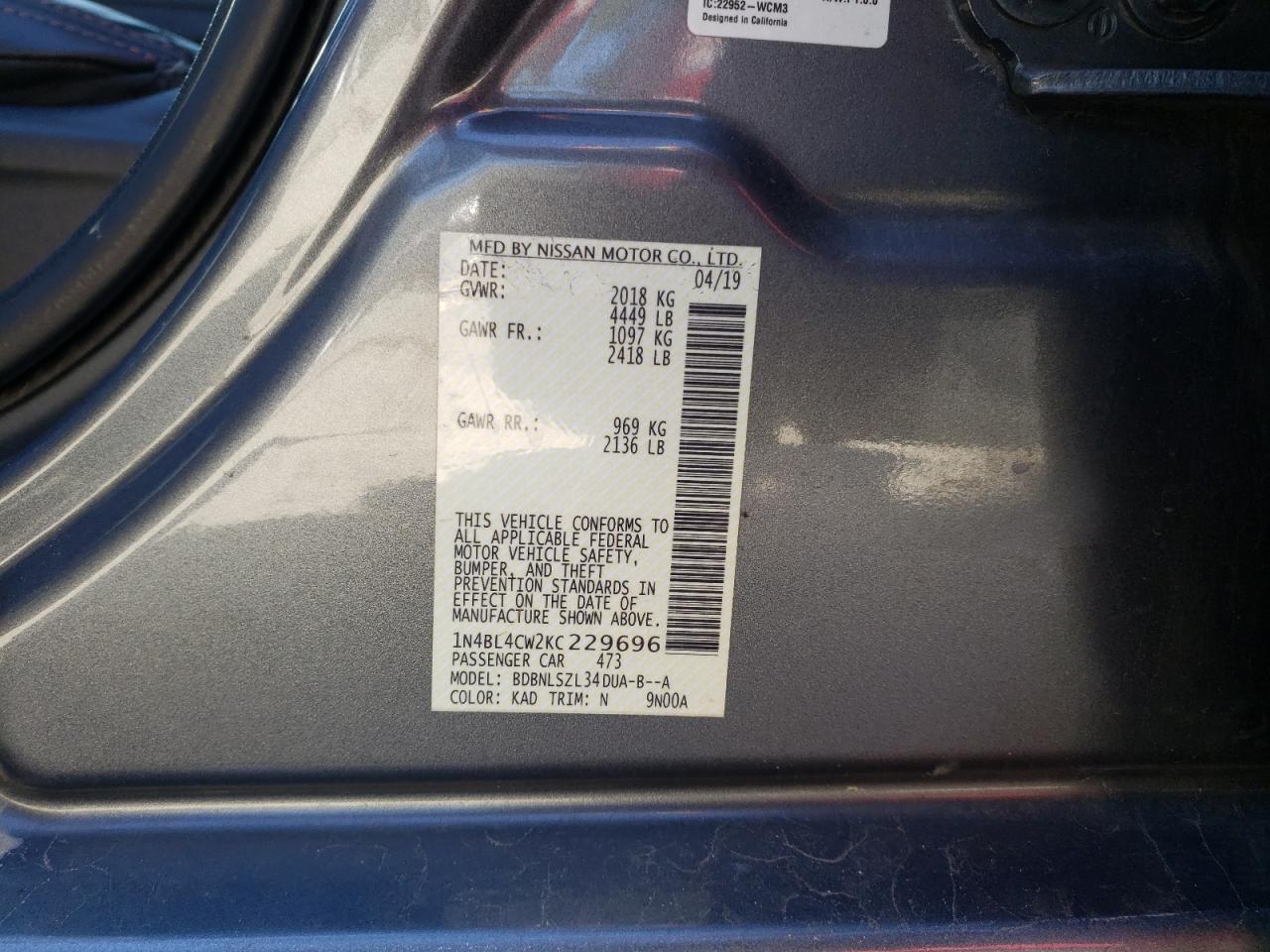 1N4BL4CW2KC229696 NISSAN ALTIMA 2019