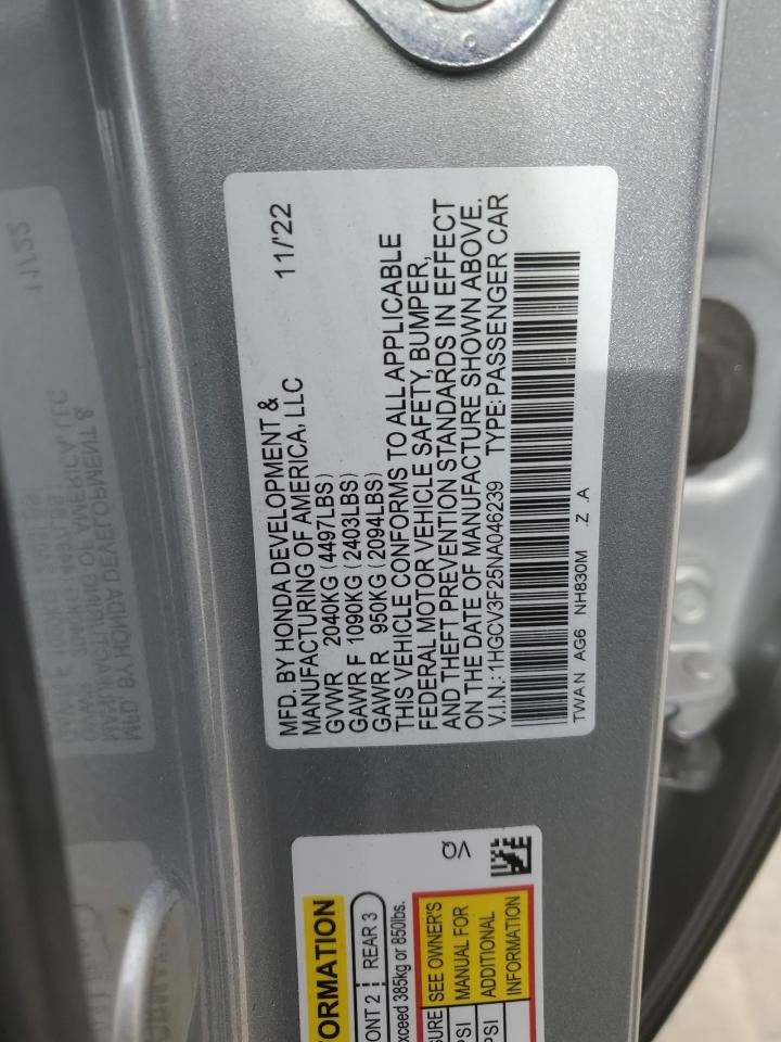 1HGCV3F25NA046239 HONDA ACCORD 2022