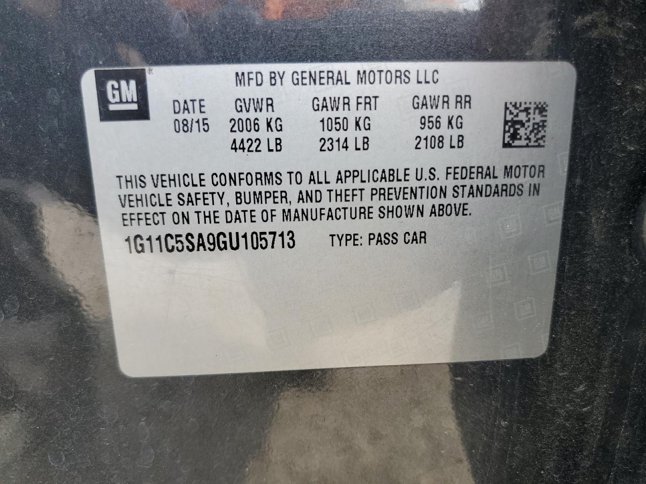1G11C5SA9GU105713 CHEVROLET MALIBU 2016