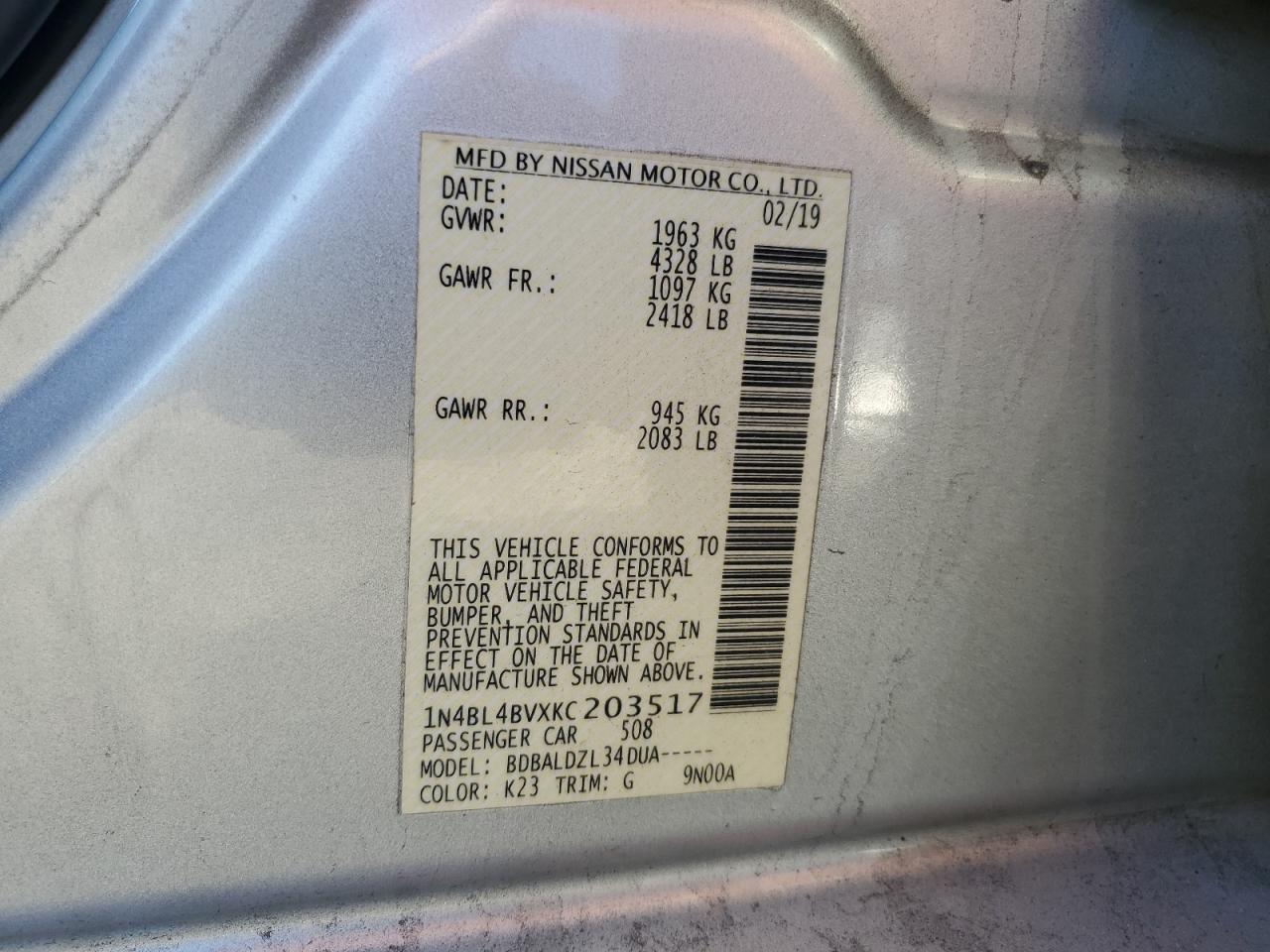1N4BL4BVXKC203517 NISSAN ALTIMA 2019