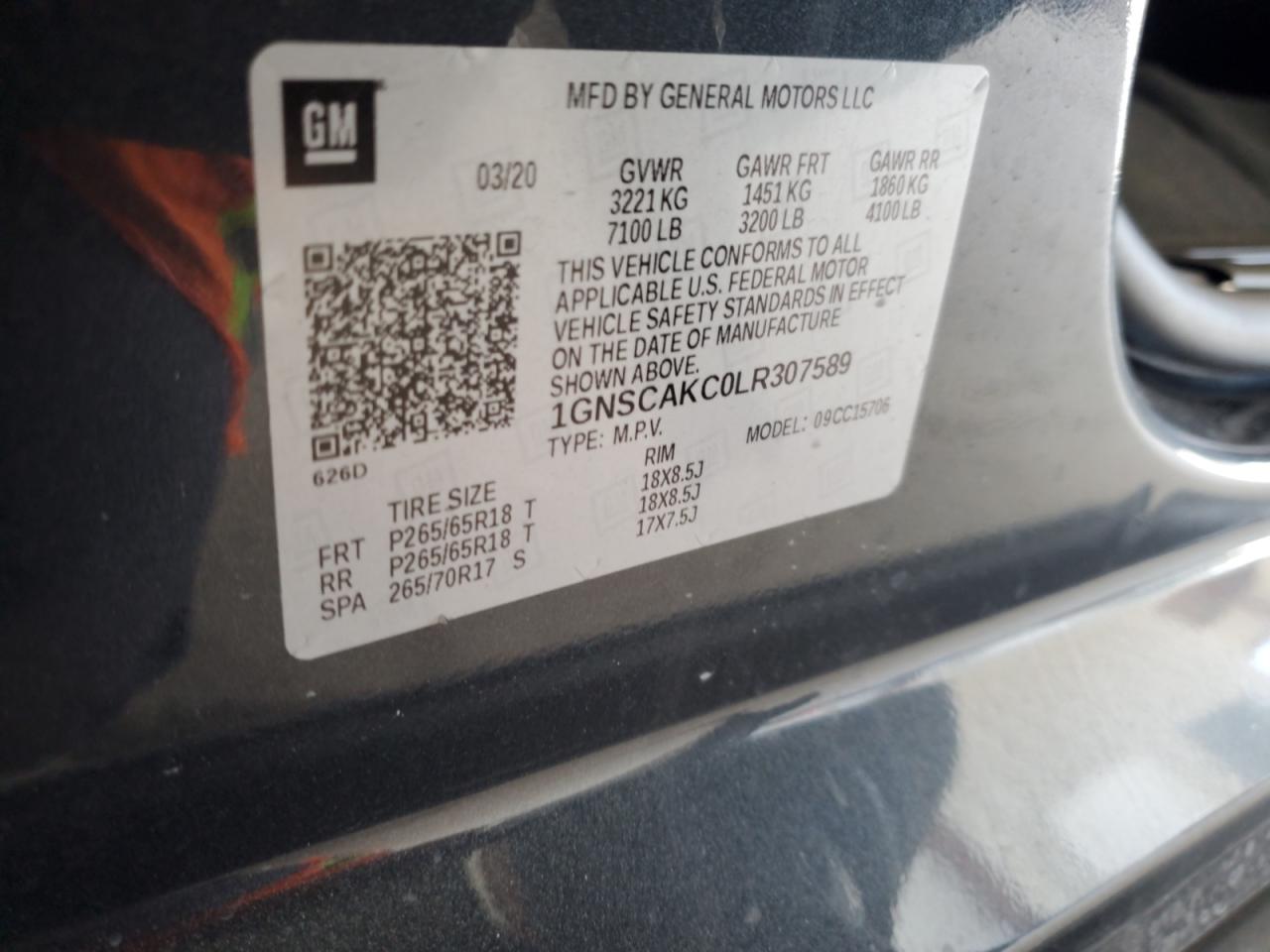 1GNSCAKC0LR307589 CHEVROLET TAHOE 2020