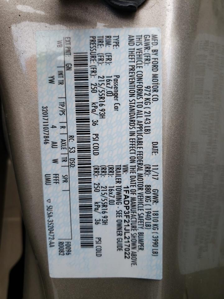 1FADP3F21JL217022 FORD FOCUS 2018