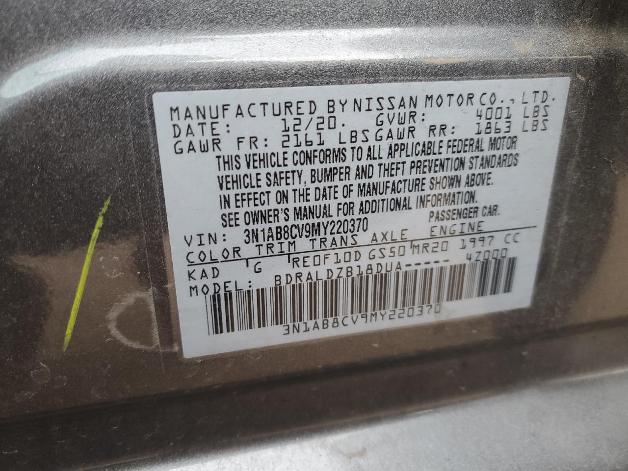 3N1AB8CV9MY220370 NISSAN SENTRA 2021
