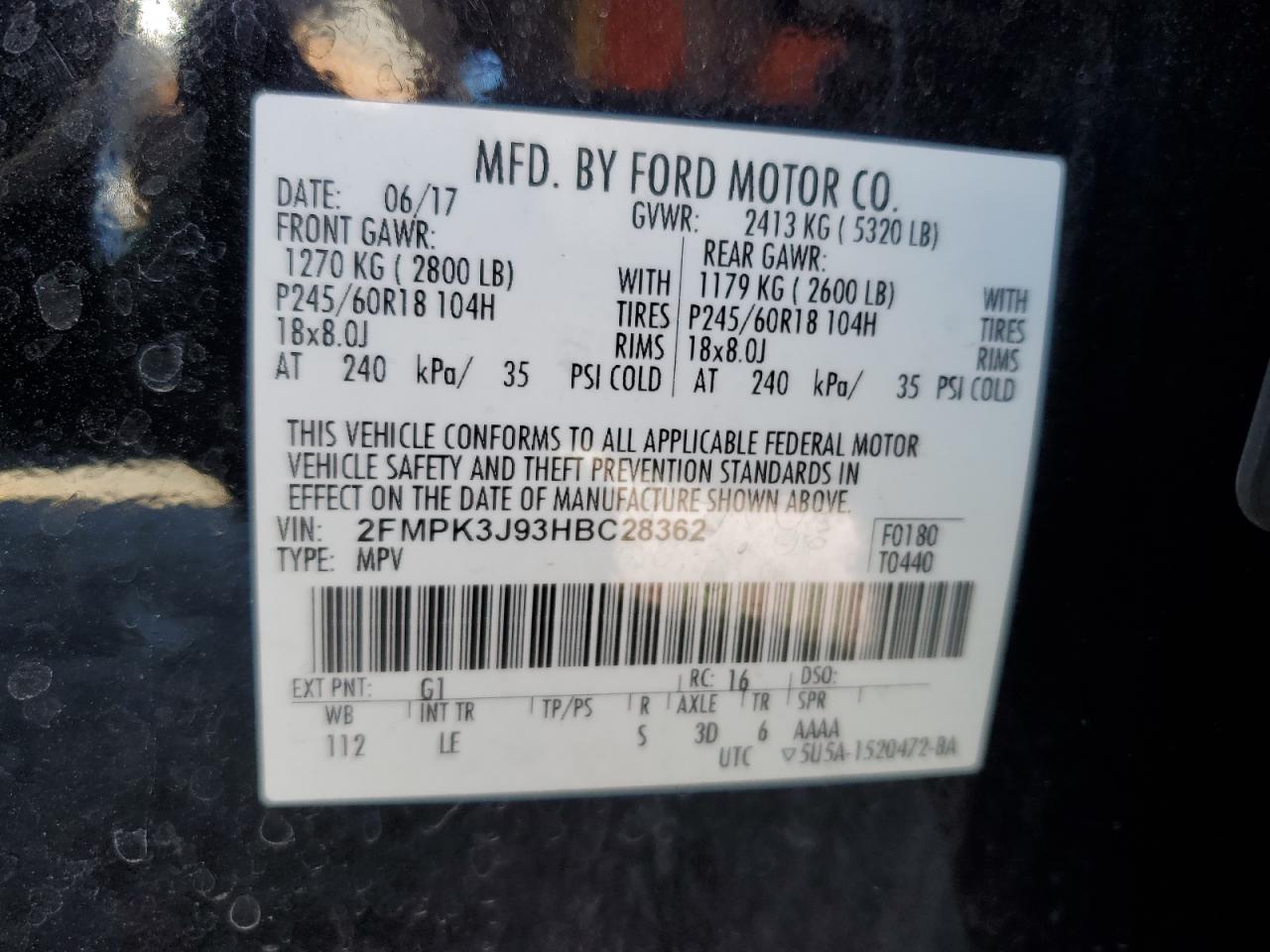2FMPK3J93HBC28362 FORD EDGE 2017