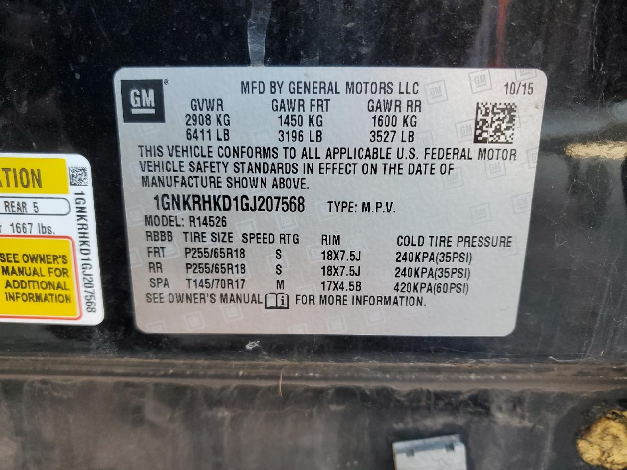 1GNKRHKD1GJ207568 CHEVROLET TRAVERSE 2016