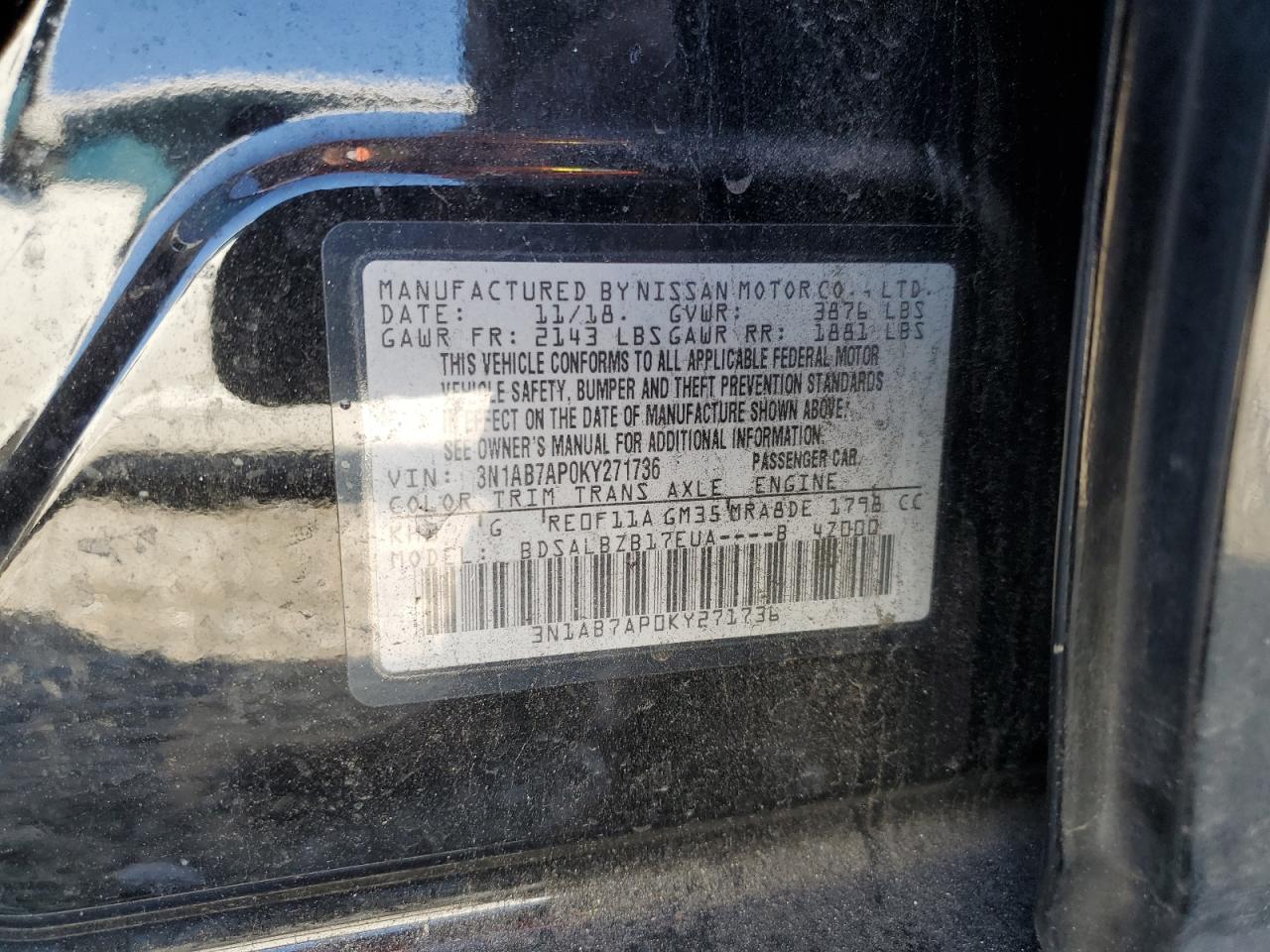 3N1AB7AP0KY271736 NISSAN SENTRA 2019