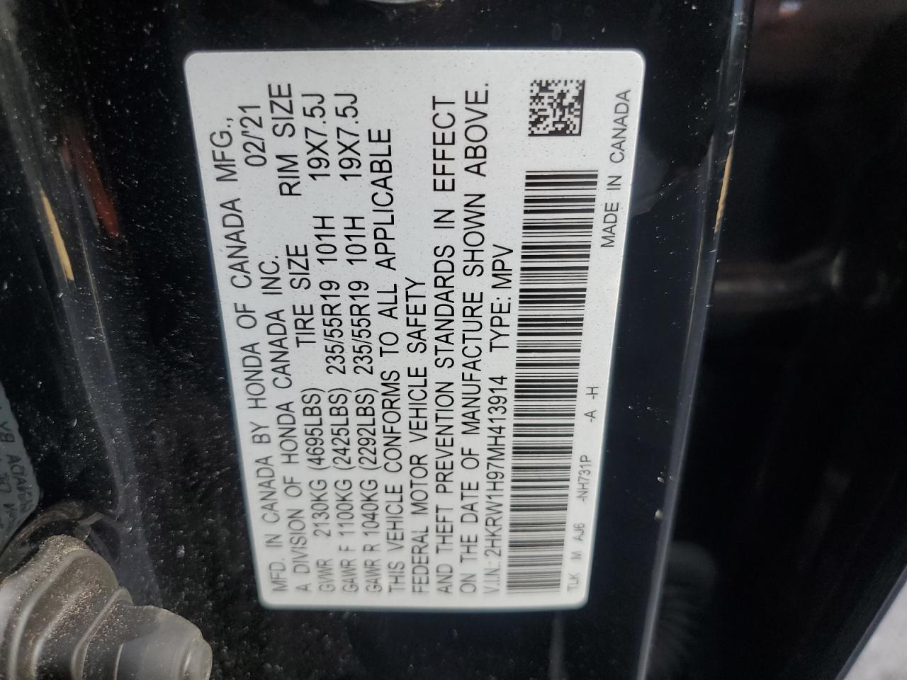 2HKRW1H97MH413914 HONDA CRV 2021