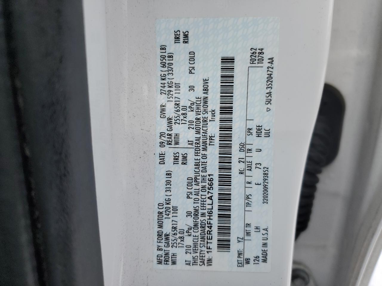 1FTER4FH6LLA75661 FORD RANGER 2020