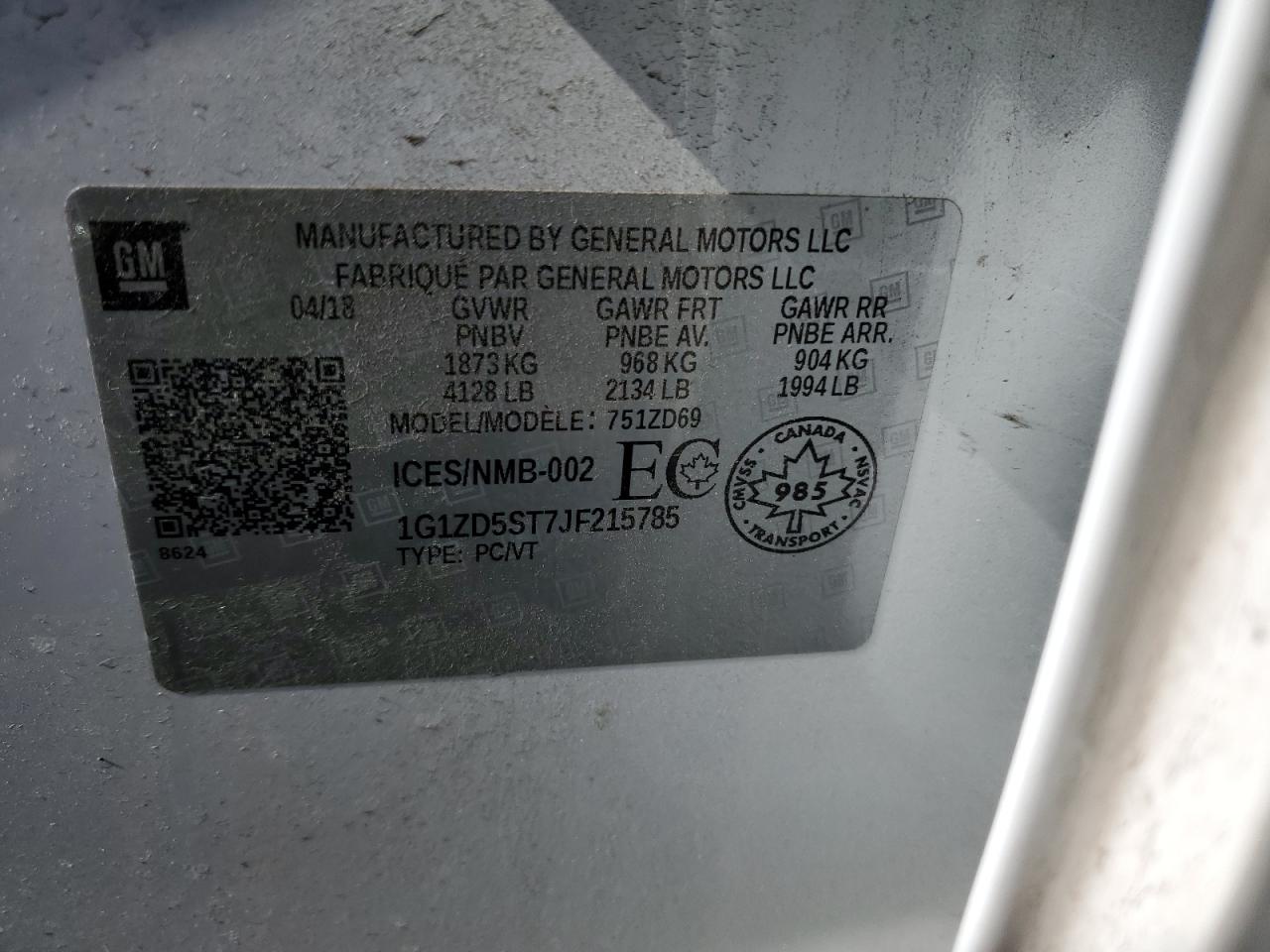 1G1ZD5ST7JF215785 CHEVROLET MALIBU 2018