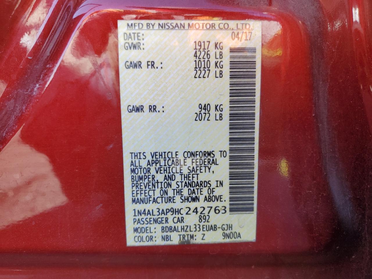 1N4AL3AP9HC242763 NISSAN ALTIMA 2017