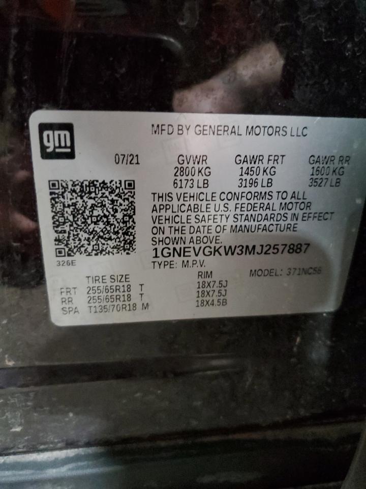 1GNEVGKW3MJ257887 CHEVROLET TRAVERSE 2021
