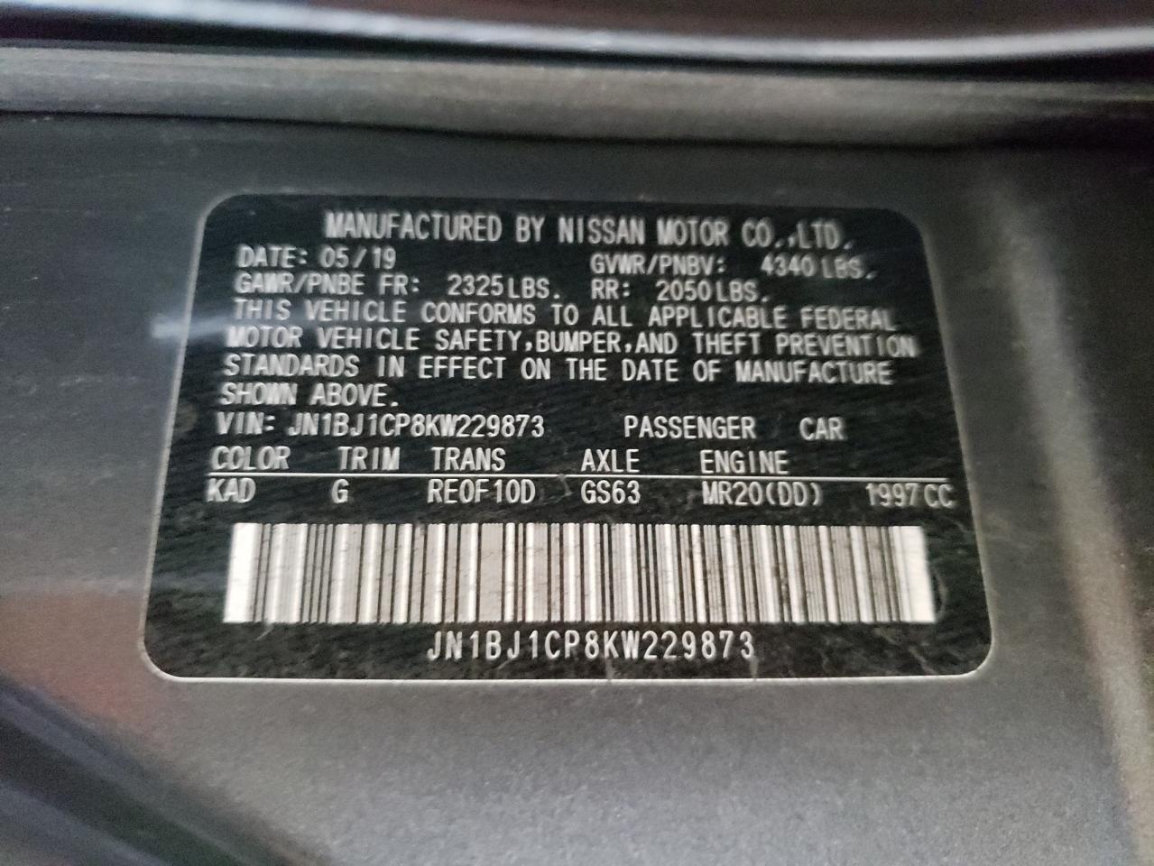 JN1BJ1CP8KW229873 NISSAN ROGUE 2019