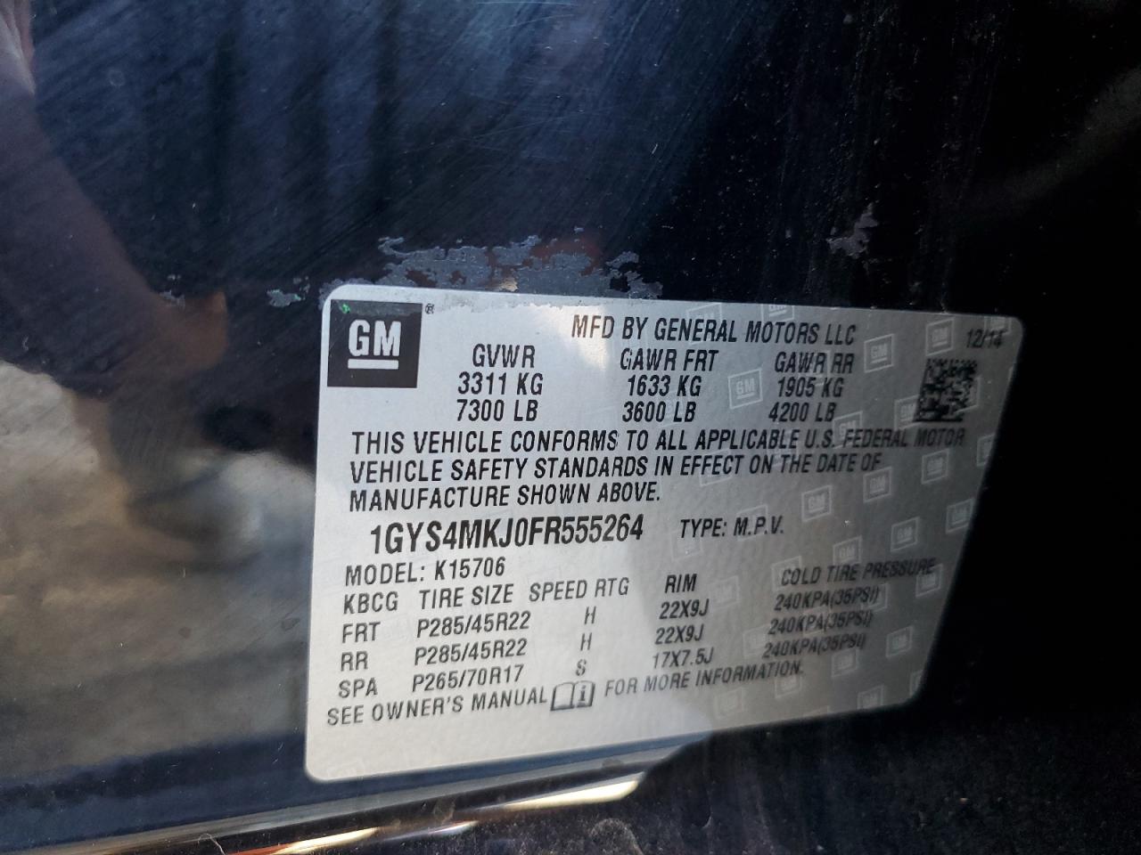 2015 Cadillac Escalade Luxury VIN: 1GYS4MKJ0FR555264 Lot: 46839885