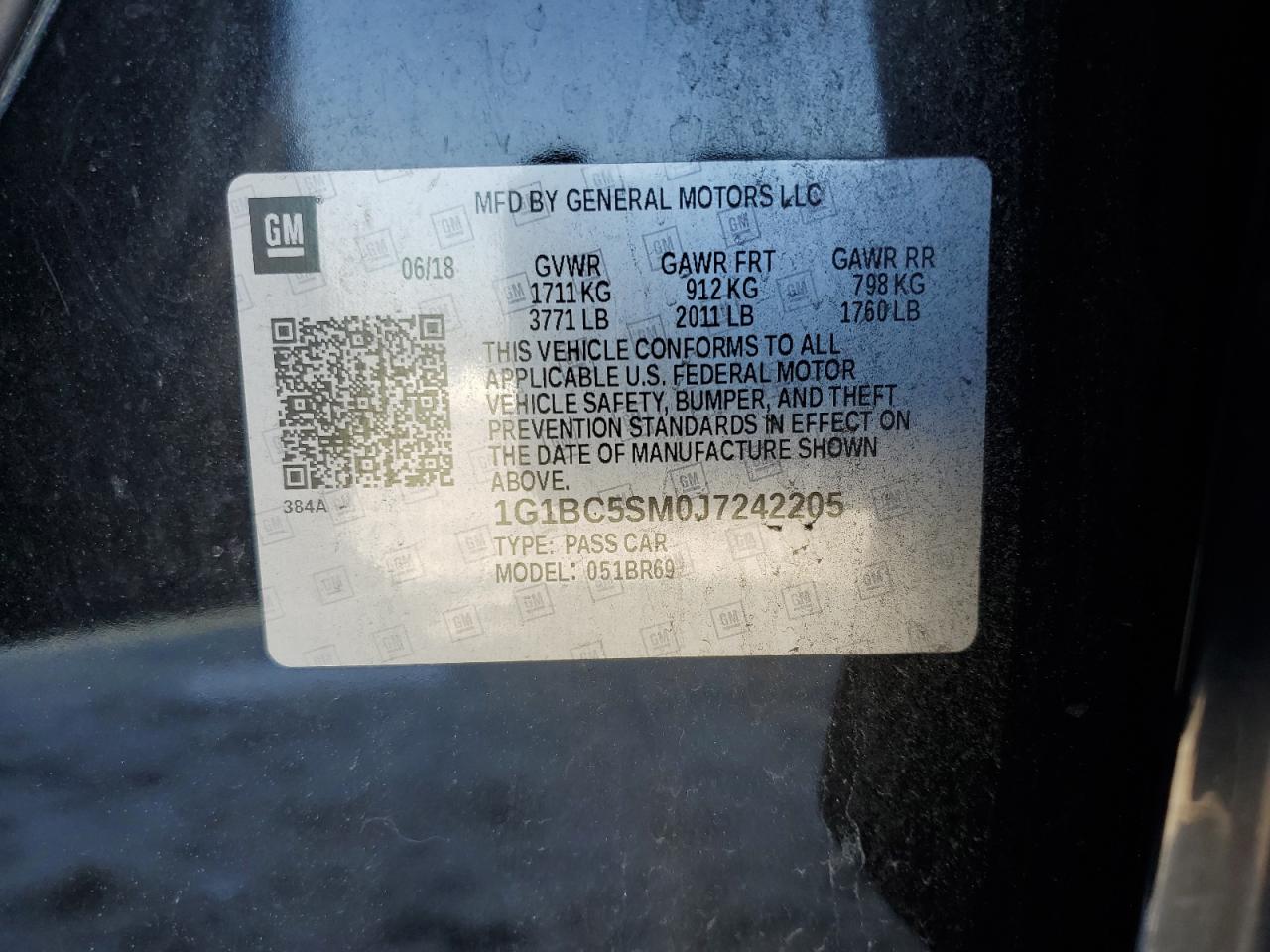 1G1BC5SM0J7242205 CHEVROLET CRUZE 2018