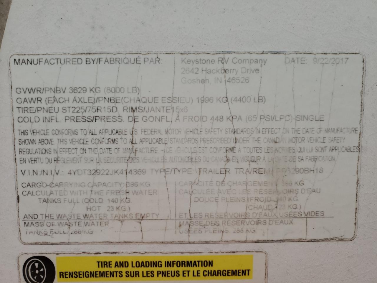 4YDT32922JK414369 KEYSTONE PASSPORT G 2018