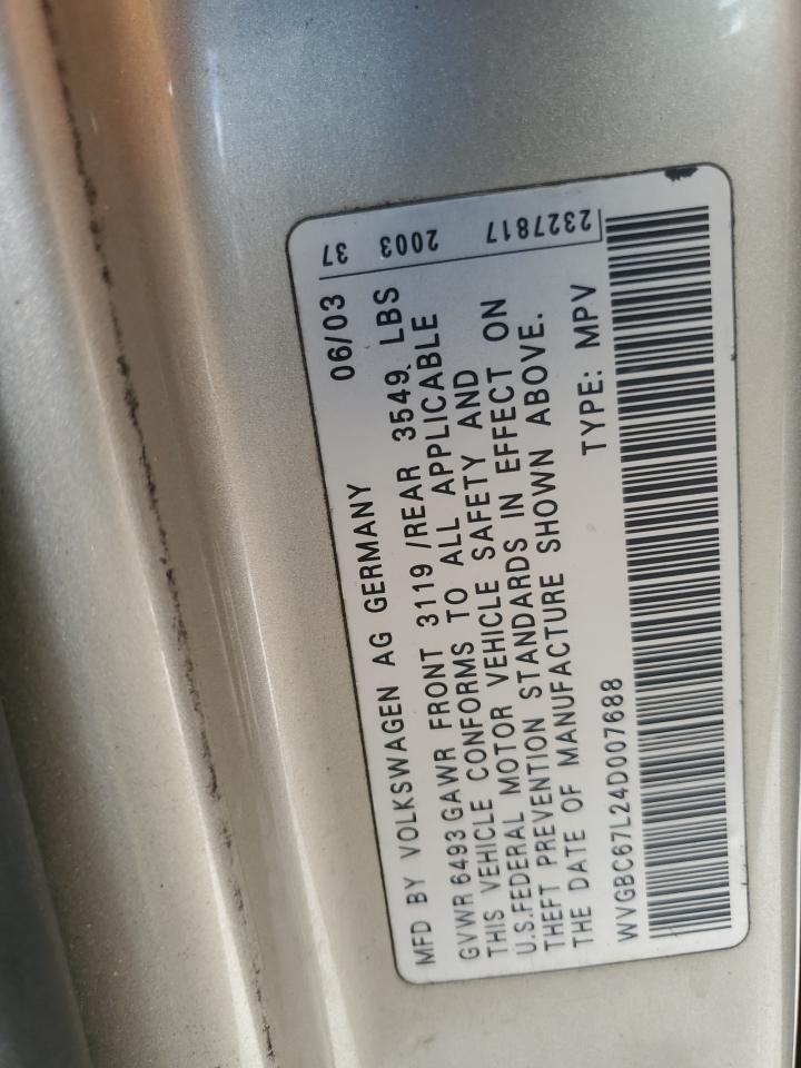 2004 Volkswagen Touareg 3.2 VIN: WVGBC67L24D007688 Lot: 44884215