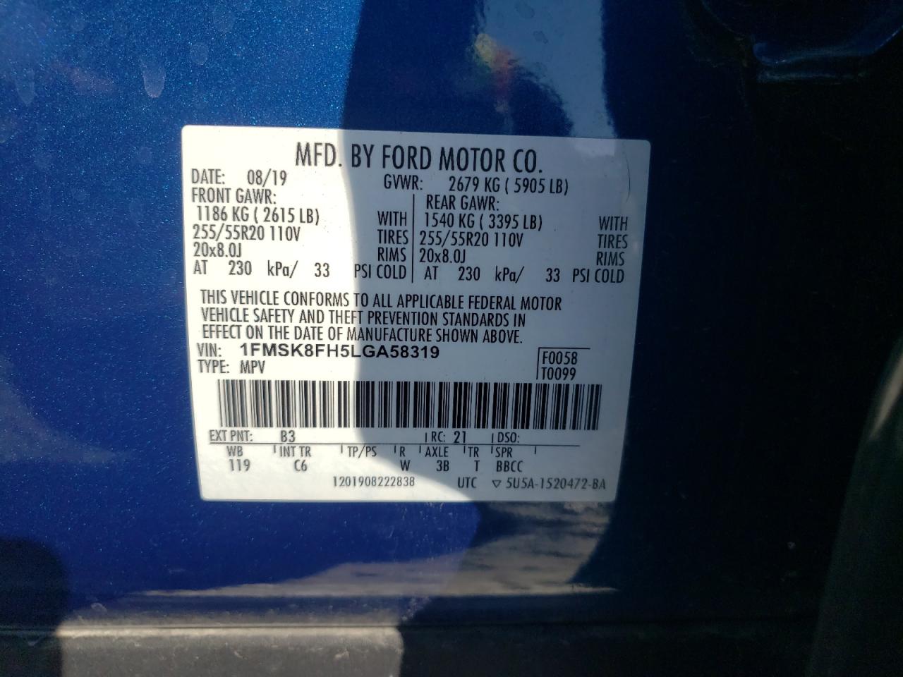 1FMSK8FH5LGA58319 FORD EXPLORER 2020
