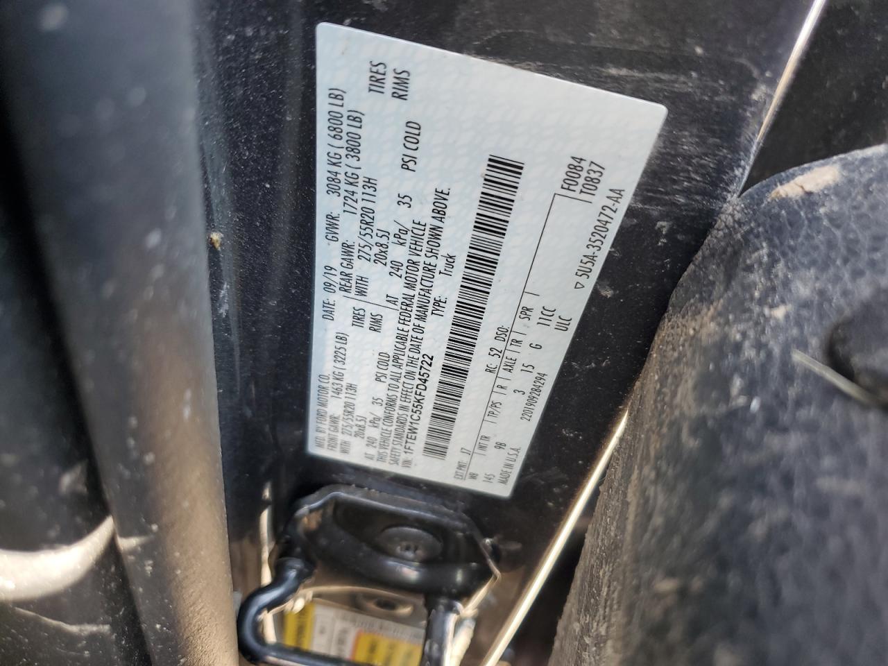 1FTEW1C55KFD45722 FORD F-150 2019
