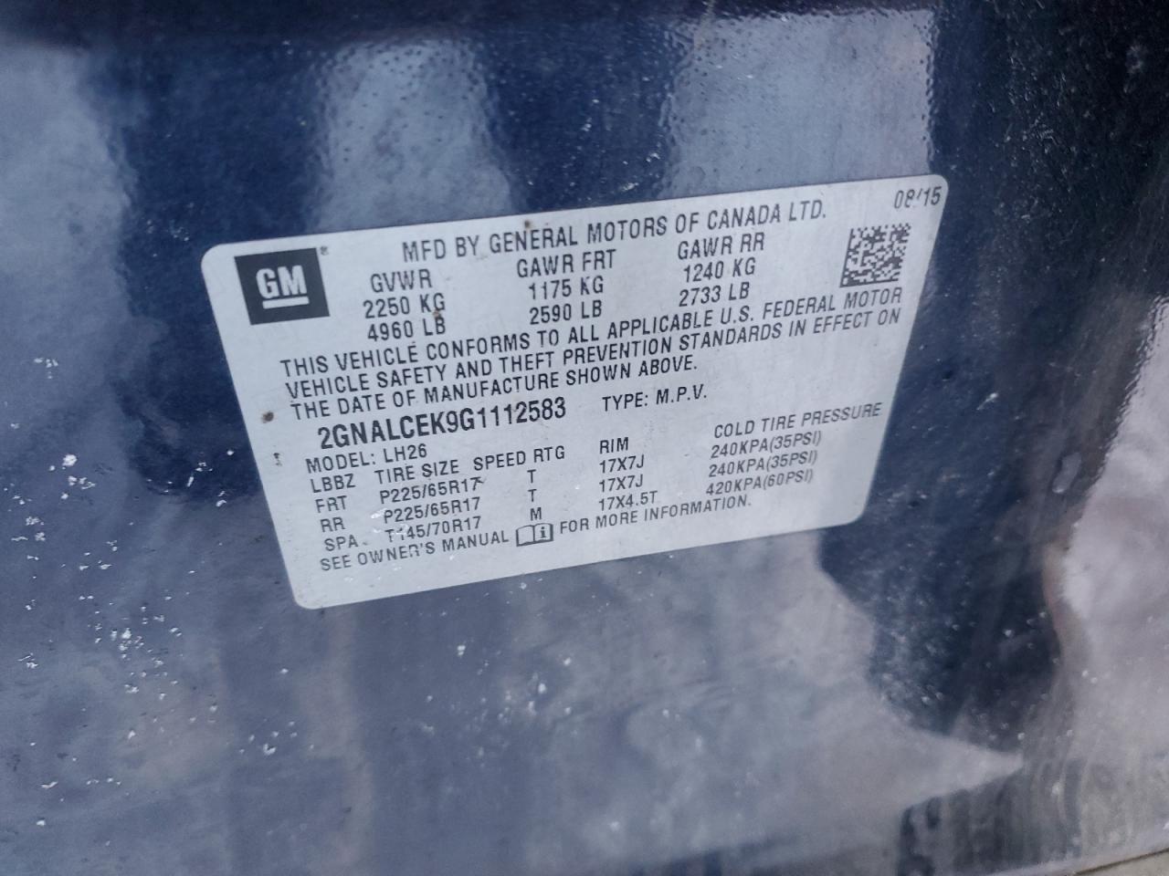 2GNALCEK9G1112583 CHEVROLET EQUINOX 2016