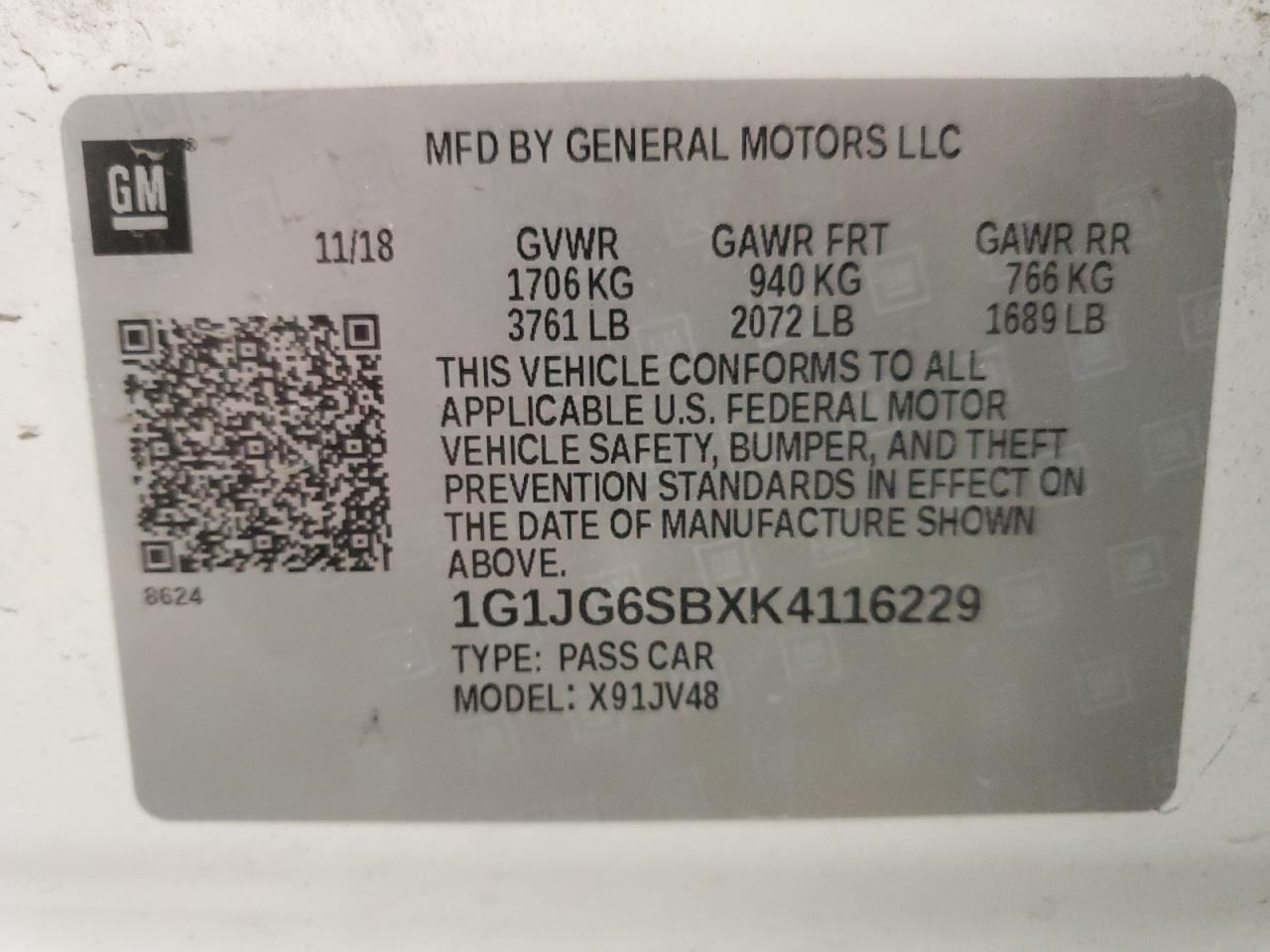 1G1JG6SBXK4116229 CHEVROLET SONIC 2019