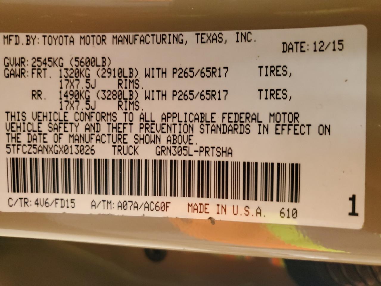 5TFCZ5ANXGX013026 TOYOTA TACOMA 2016