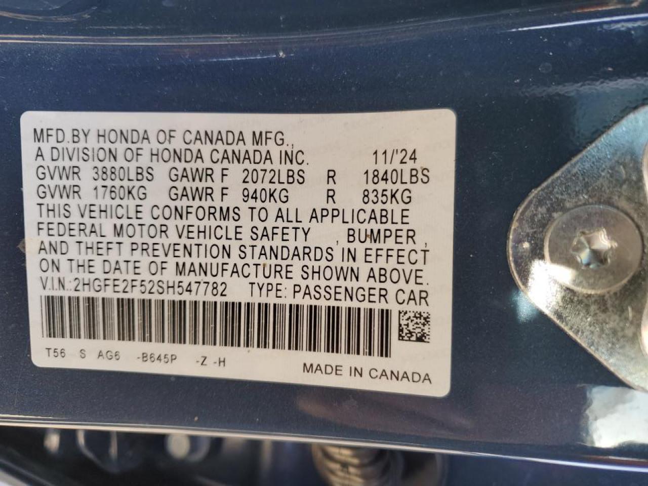 2HGFE2F52SH547782 HONDA CIVIC 2025