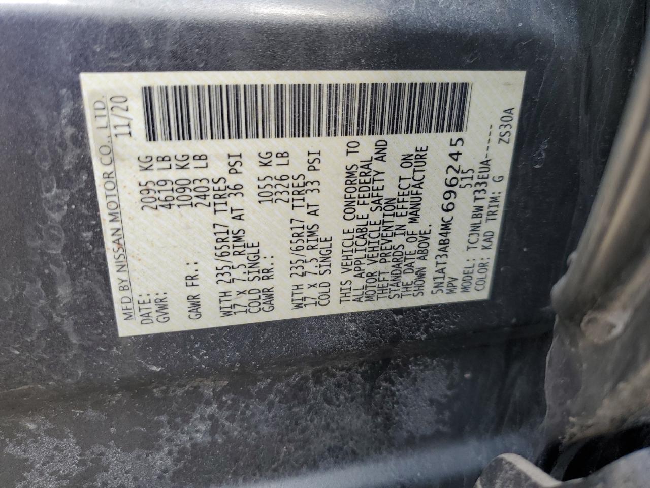 5N1AT3AB4MC696245 NISSAN ROGUE 2021