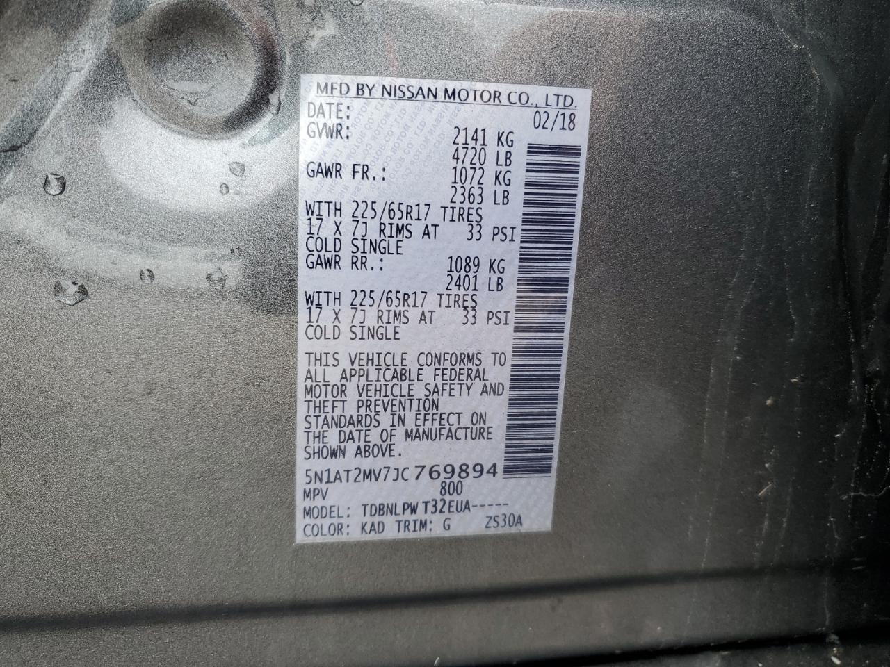 5N1AT2MV7JC769894 NISSAN ROGUE 2018