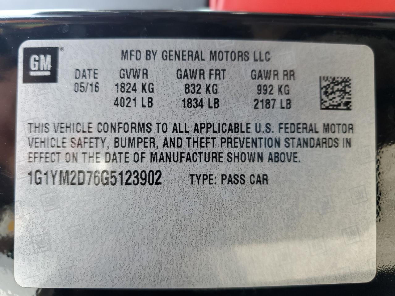 1G1YM2D76G5123902 CHEVROLET CORVETTE 2016