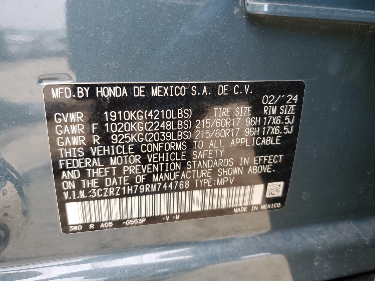 3CZRZ1H79RM744768 HONDA HR-V 2024