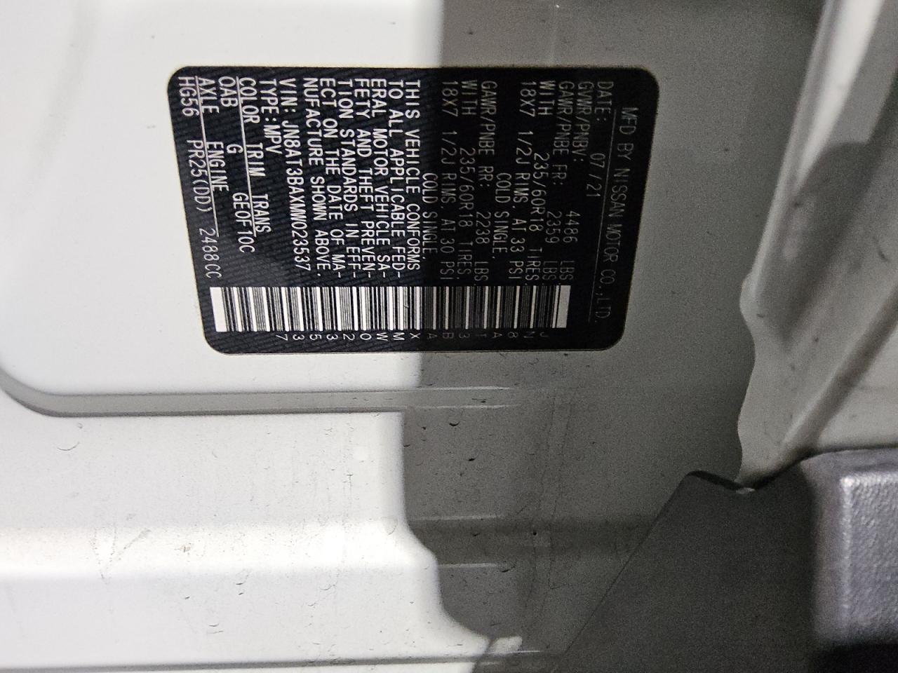 JN8AT3BAXMW023537 NISSAN ROGUE 2021