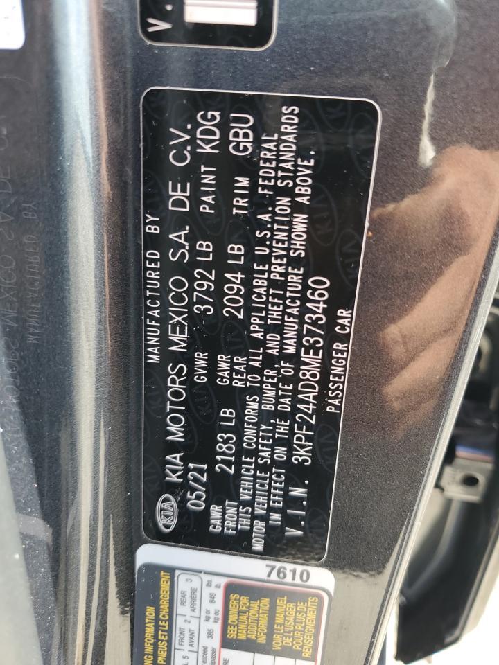 2021 Kia Forte Fe VIN: 3KPF24AD8ME373460 Lot: 45184105