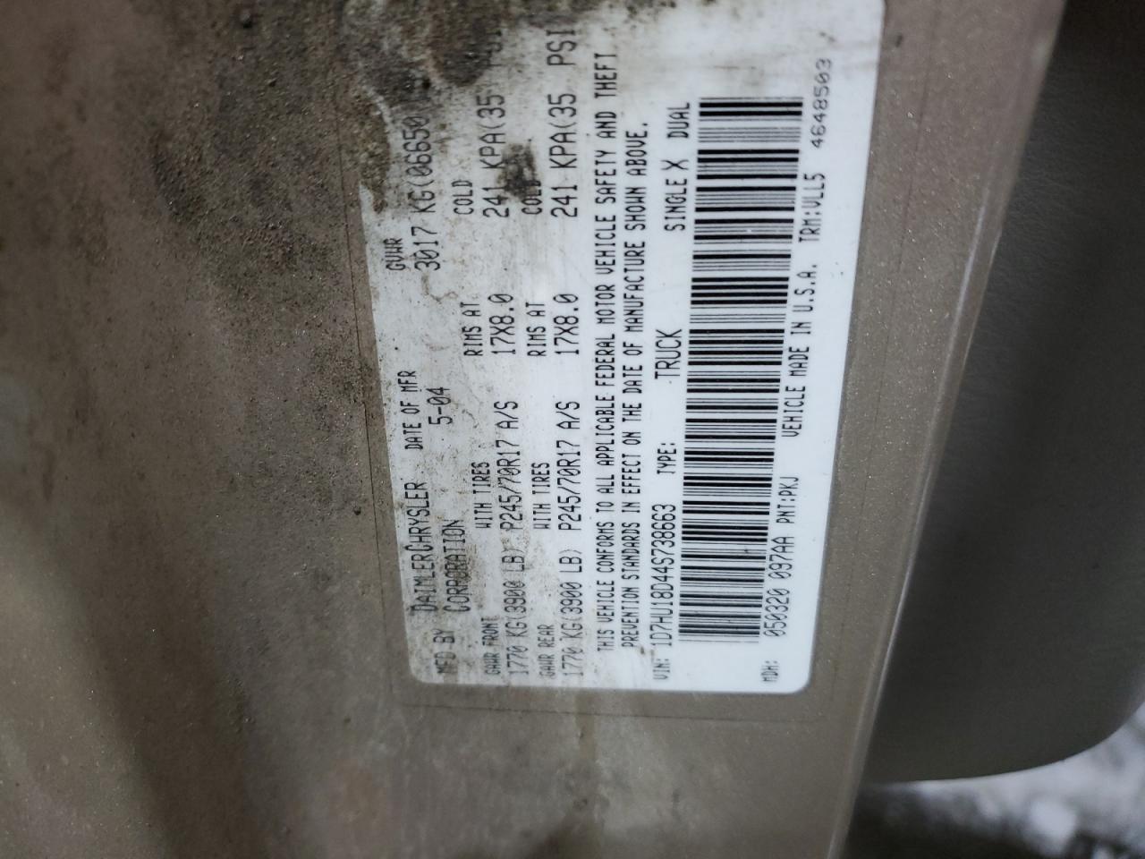 2004 Dodge Ram 1500 St VIN: 1D7HU18D44S738663 Lot: 44460815