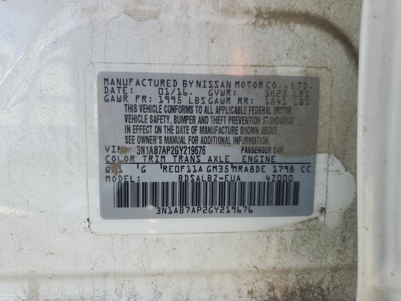 3N1AB7AP2GY219676 NISSAN SENTRA 2016