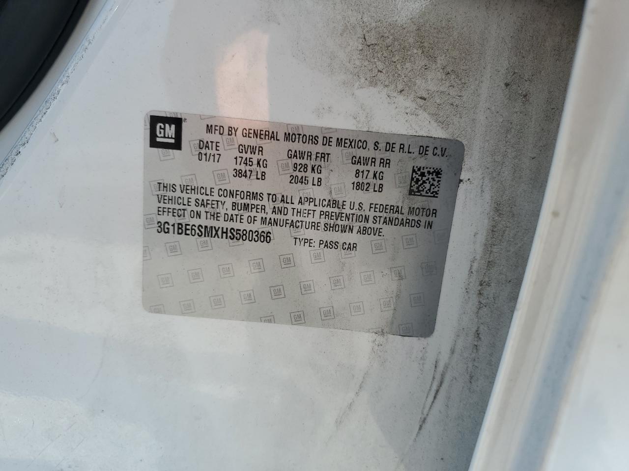 3G1BE6SMXHS580366 CHEVROLET CRUZE 2017