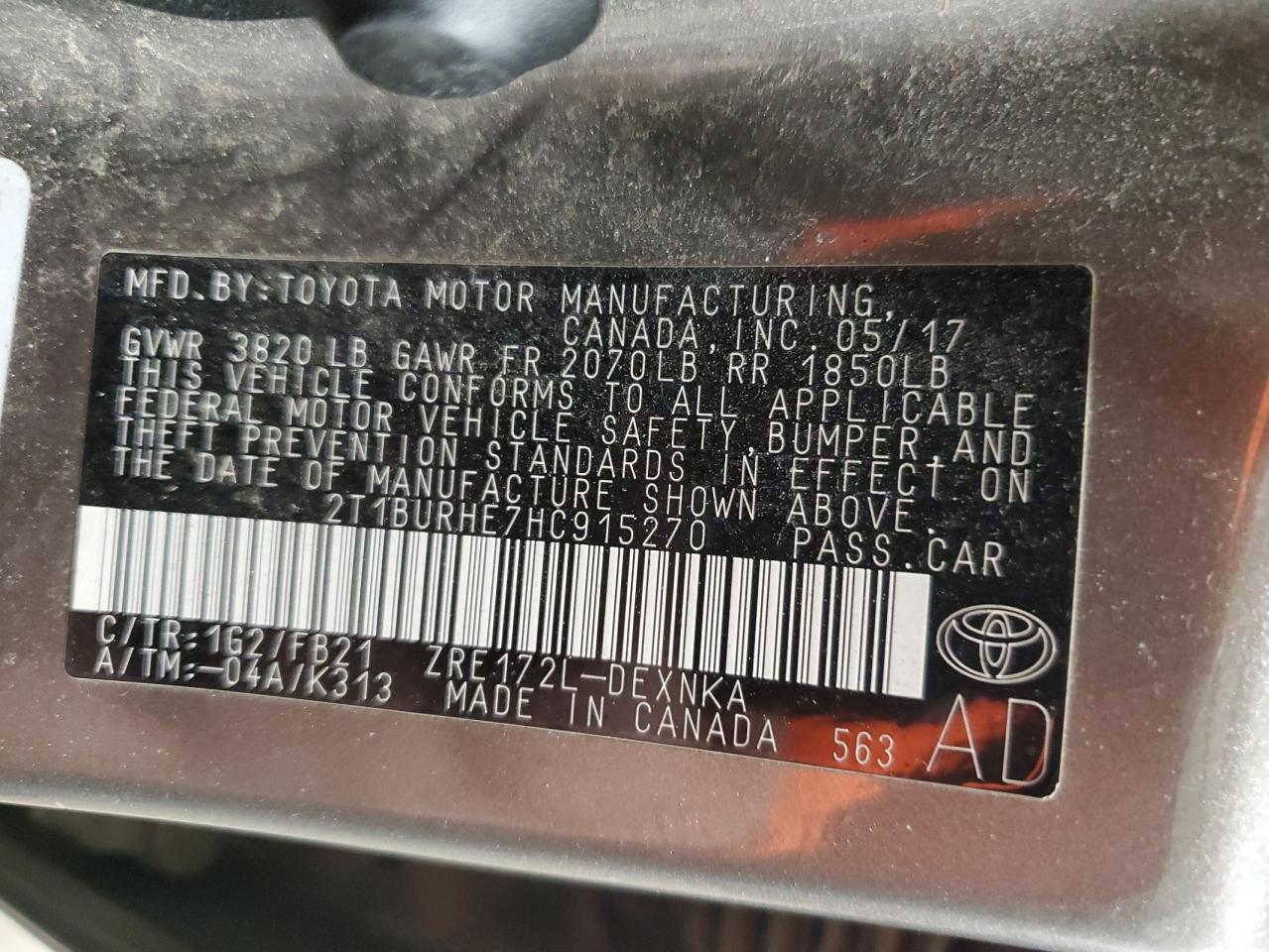 2T1BURHE7HC915270 TOYOTA COROLLA 2017