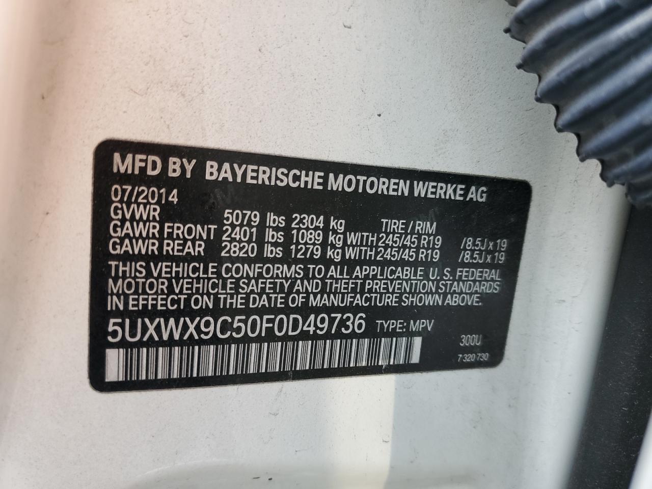 2015 BMW X3 xDrive28I VIN: 5UXWX9C50F0D49736 Lot: 46109215