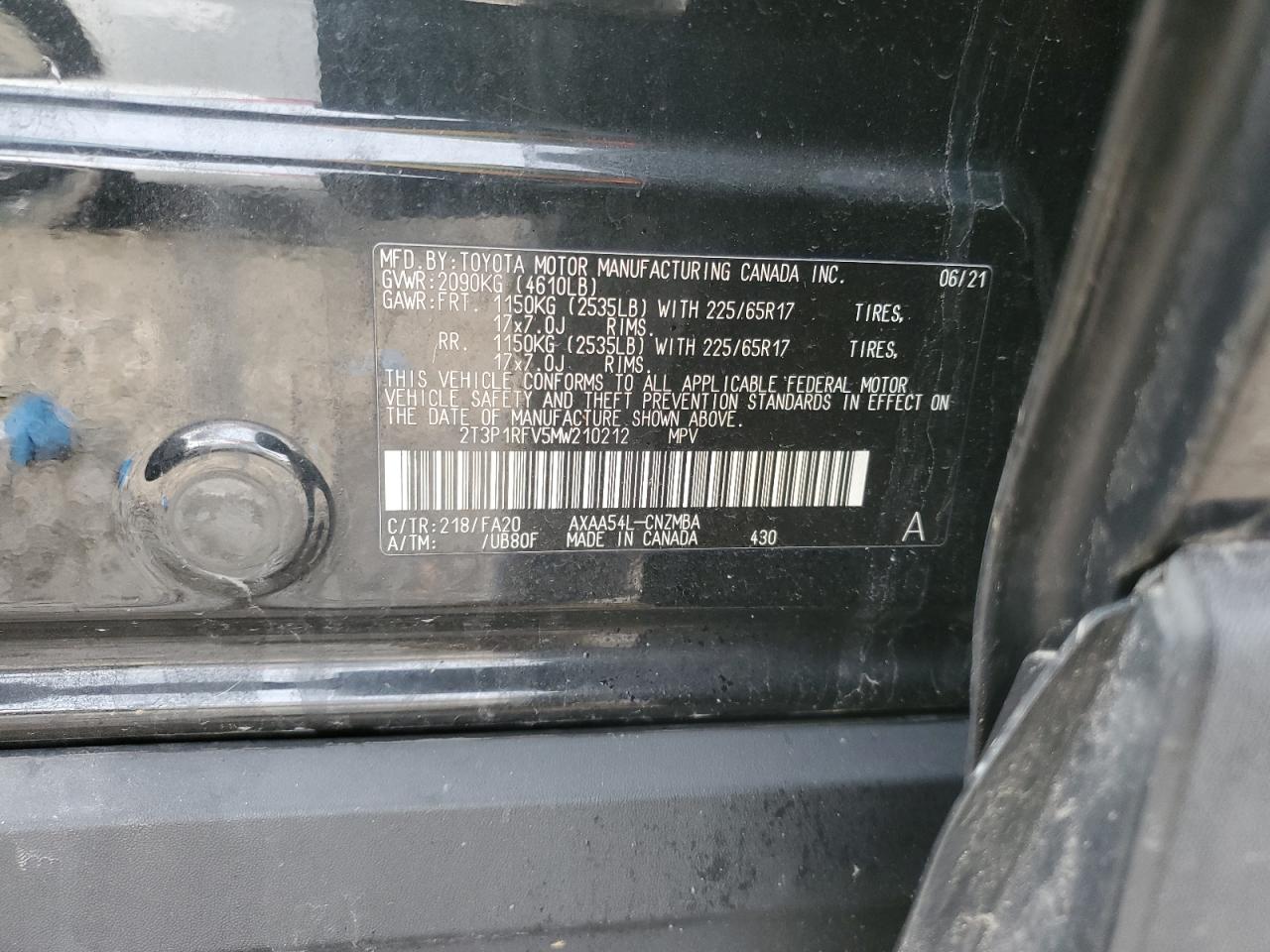 2T3P1RFV5MW210212 TOYOTA RAV4 2021