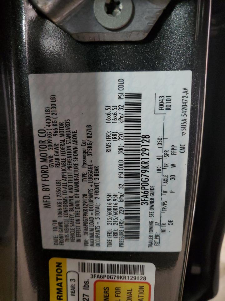 3FA6P0G79KR129128 FORD FUSION 2019