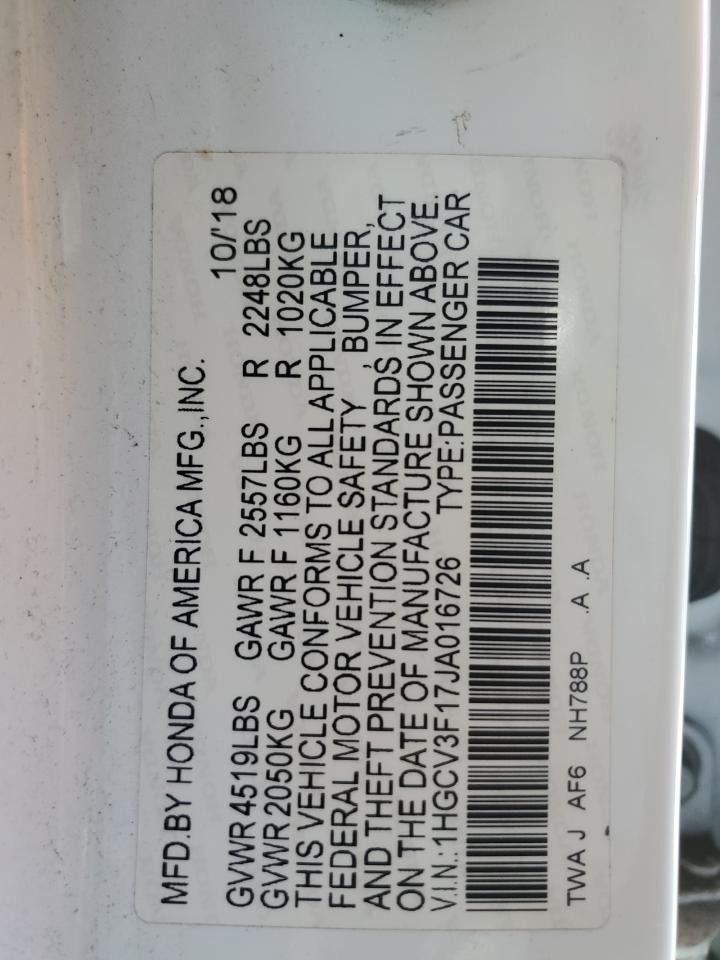 1HGCV3F17JA016726 HONDA ACCORD 2018