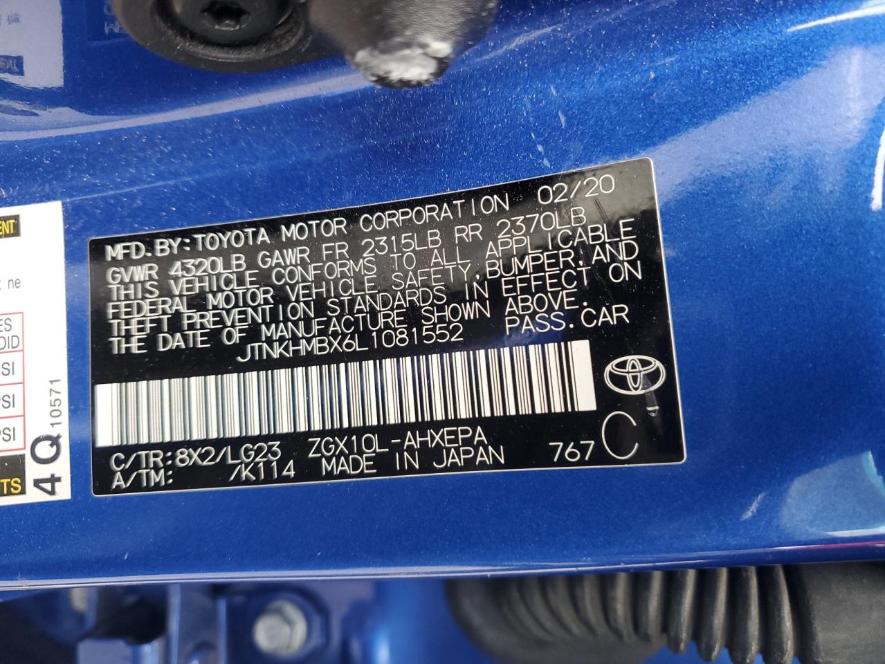 JTNKHMBX6L1081552 TOYOTA C-HR 2020