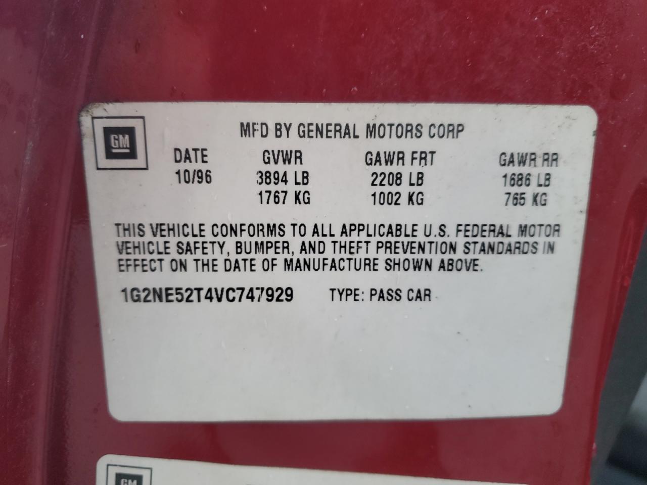 1997 Pontiac Grand Am Se VIN: 1G2NE52T4VC747929 Lot: 43959975