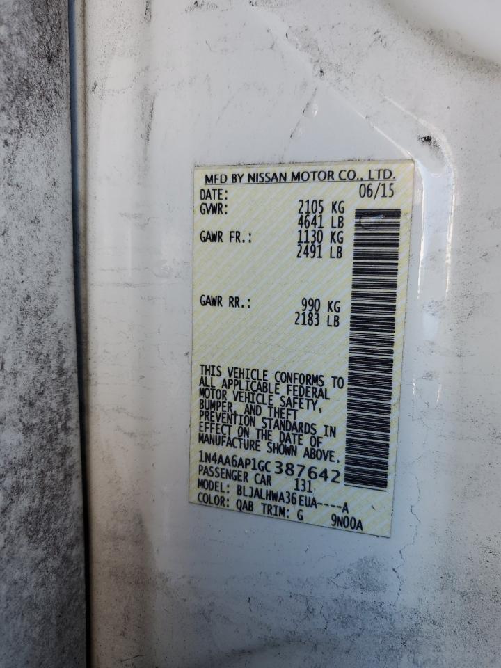 1N4AA6AP1GC387642 NISSAN MAXIMA 2016